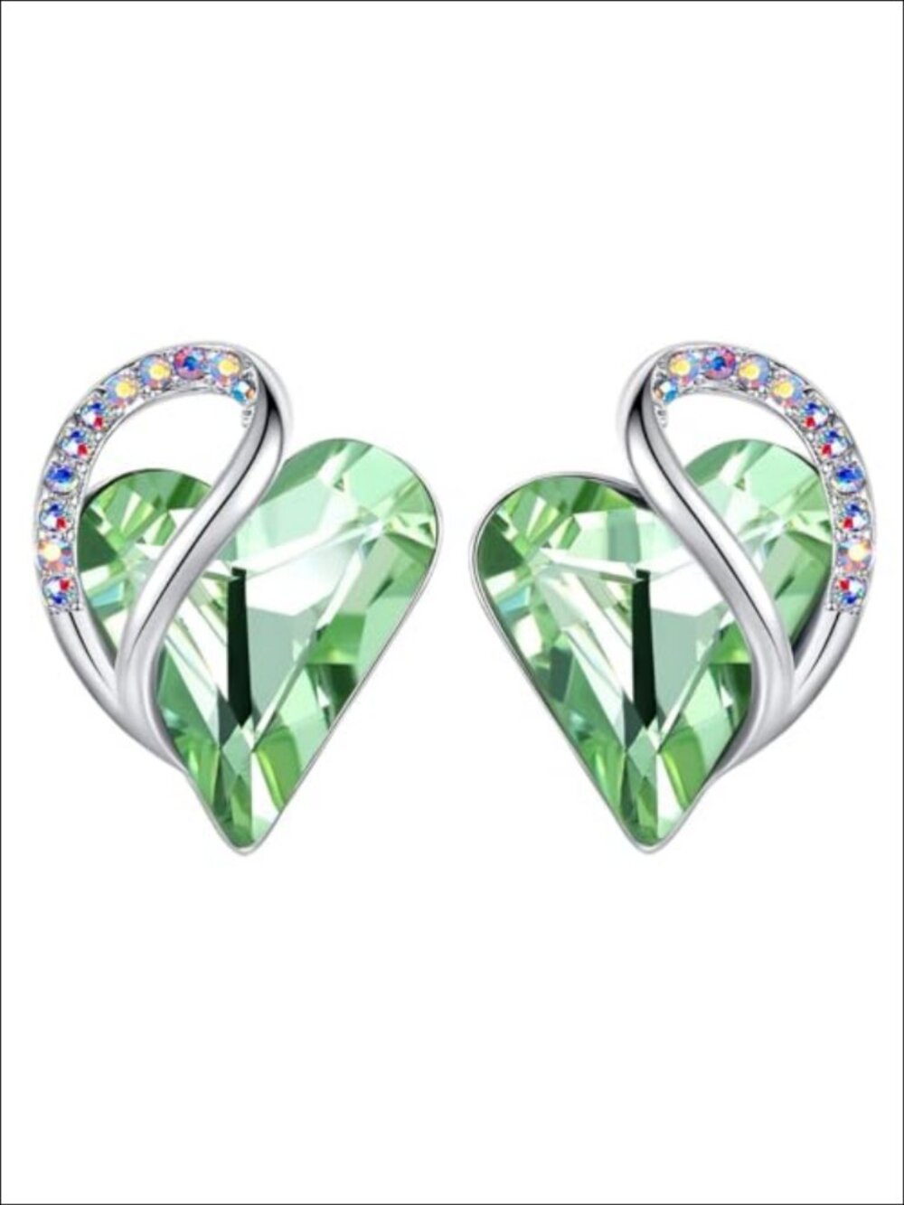 Silver Plated Heart Stud Earrings with Birthstone Crystals